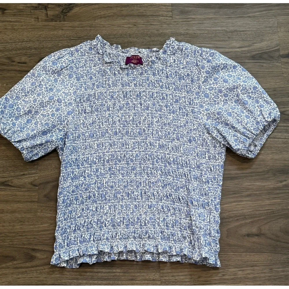 J. Crew‎ Smocked Top M Liberty D'Anjo Floral Puff Sleeve Cottagecore Coquette